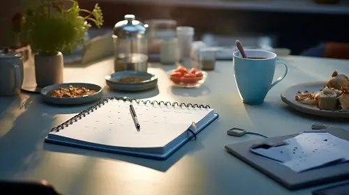 A beautifully organized daily planner with a pen and fresh ingredients, showcasing the effective use of a daily planner for meal planning. Discover how to streamline your meal planning process, save time, and enjoy delicious and healthy meals with expert tips and strategies.